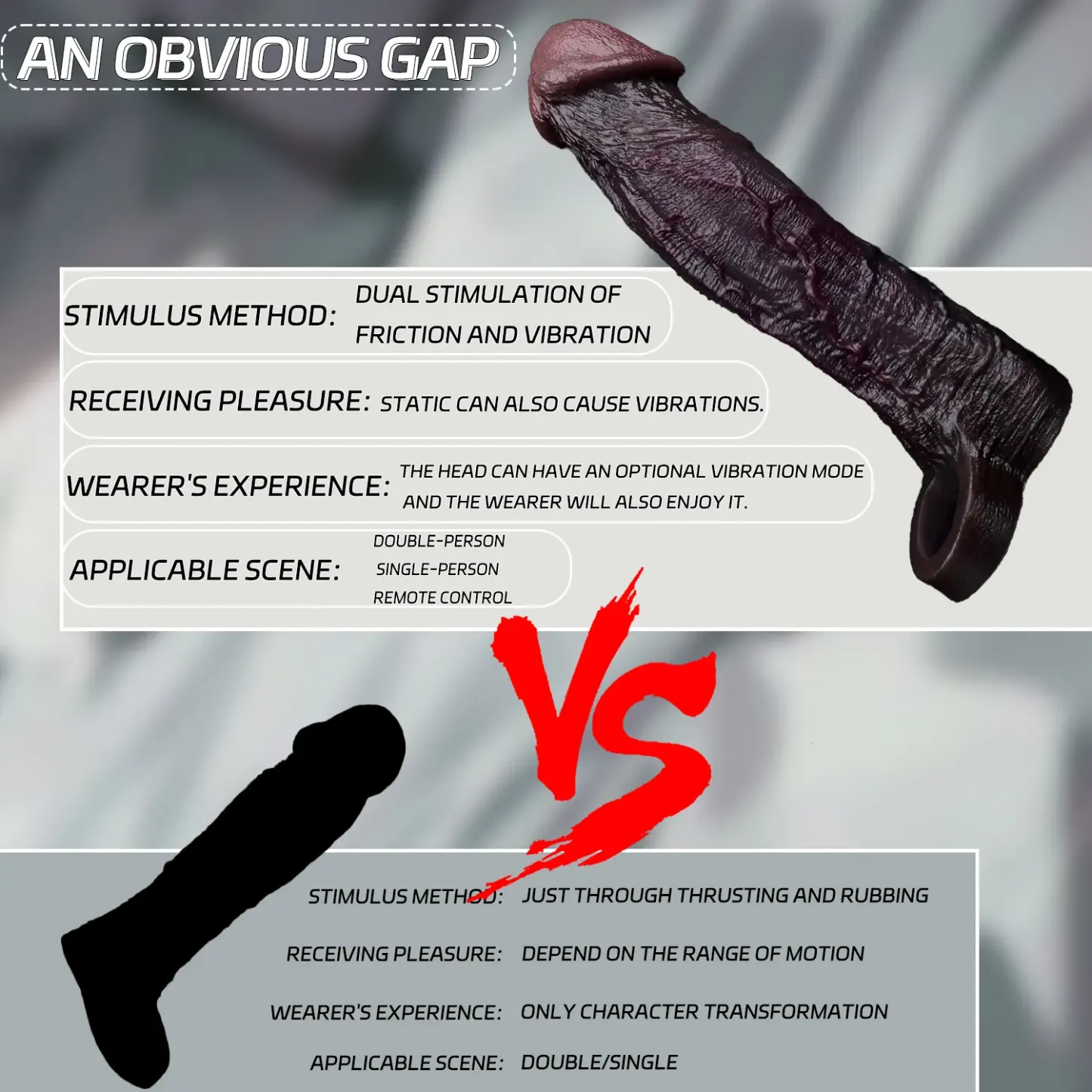 Leo 9.1"×2.2" Huge Black Realistic Silicone Penis Extender | 10 Vibration Modes
